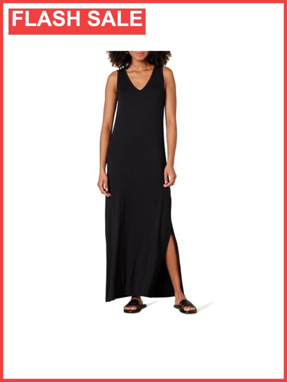 V-Neck Tank Maxi Dress with Side Slits Viscose Jersey